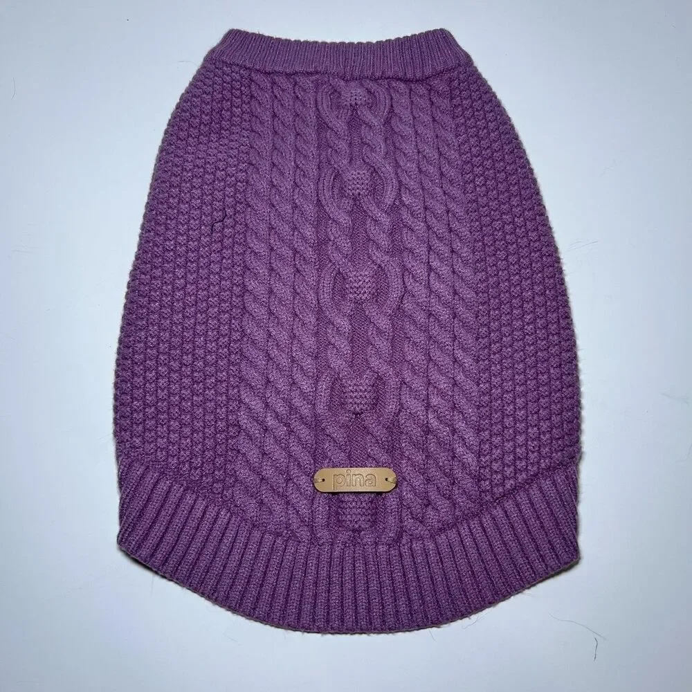 Pina Dog Sweater Large L Purple Cable Knit Winter Warm Cozy Pet Pullover Rayon